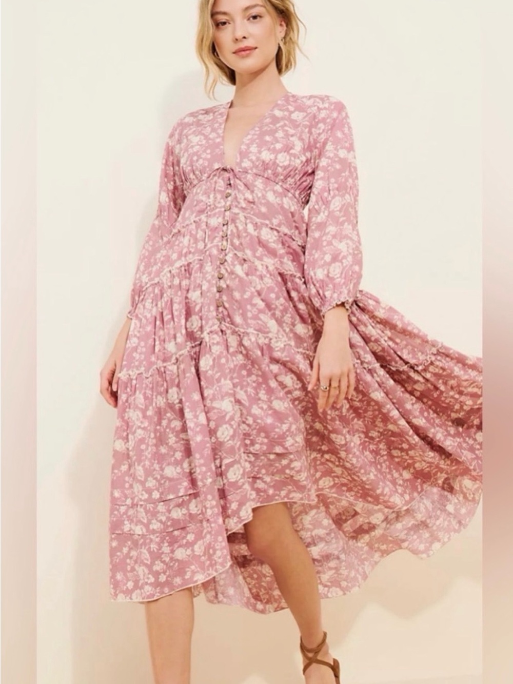 NEW FREE PEOPLE Pappiet Floral Midi Length Dress in Rose NWT 🌷